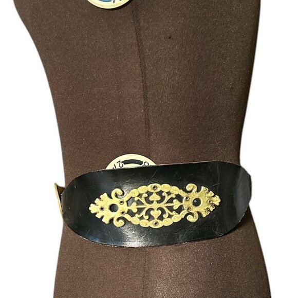 Vintage Ruber Van New York Black Belt With Brass Accents Size Small 24” - Picture 3 of 9